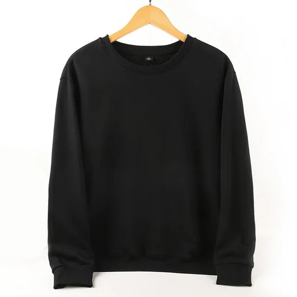 Unisex Oversized Blank Hoodies in black, displayed on a wooden hanger, showcasing a relaxed fit for all genders.