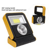 Solar LED Work Light Rechargeable Waterproof with 360° rotating handle and waterproof case.