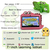 Image of Q8 7-Inch Android 12 Kids Tablet in a dinosaur silicone case with a large screen and built-in stand.