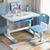 Metal Ergonomic Design Lift Chair and Table in blue color, featuring adjustable seating and a sturdy design for comfort.