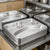 304 Stainless Steel 3 Compartment Lunch Box stacked in a kitchen for meal organization and portability.