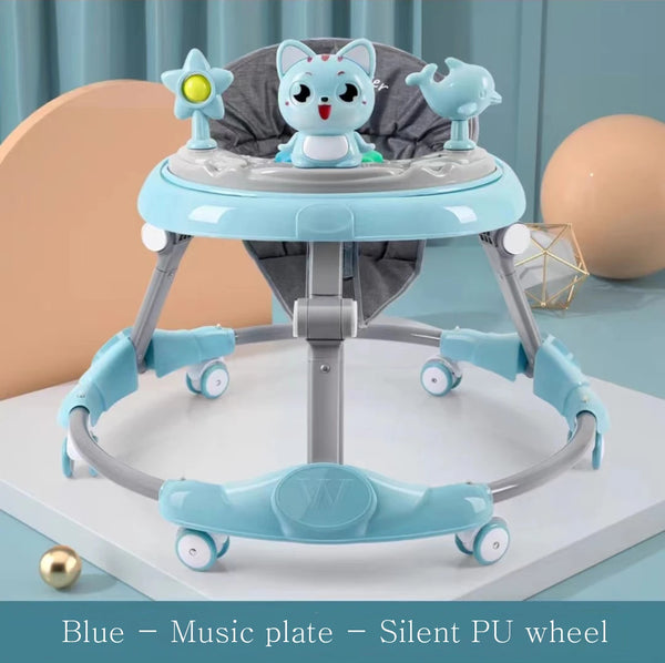 Classical Musical 3 in 1 Baby Walker in blue with music plate and silent PU wheels