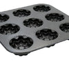 Non-Stick 9-Cavity Square Muffin Pan with fluted edges for baking uniform desserts.