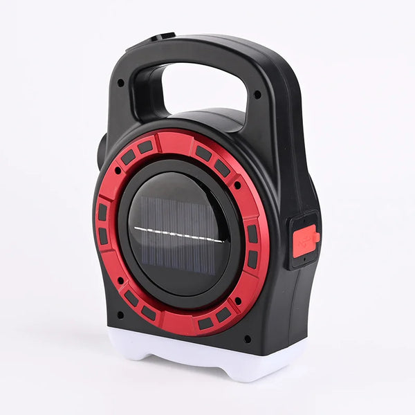 Foldable USB Rechargeable Work Light with solar charging and convenient handle for easy portability.