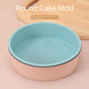8.8 Inch Round Silicone Cake Baking Pan in a round mold with a blue interior and pastel exterior.