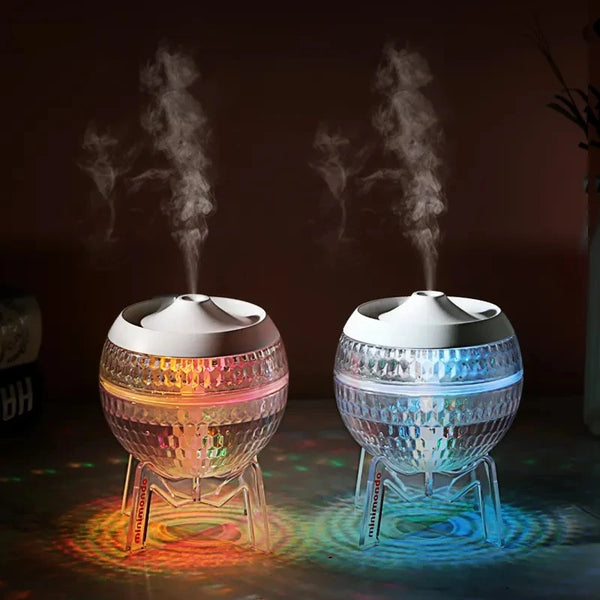 350ml USB Humidifier with Mood Light & Aromatherapy emitting calming vapor in vibrant colors.
