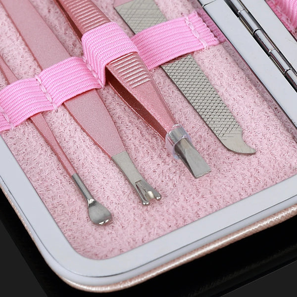 Close-up of tools from the 7 Piece Luxury Classic Nail Trimmer Kit in a compact case.
