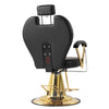Heavy Duty Barber Chair with black upholstery and gold base, designed for comfort and durability in salons.