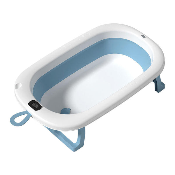 Cute Portable Small Foldable Baby Bath Tub with blue and white design for easy and safe bath time.