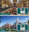 8 Hour Emergency LED Lights 10 W displayed in a shopping mall and a school environment for versatile illumination.