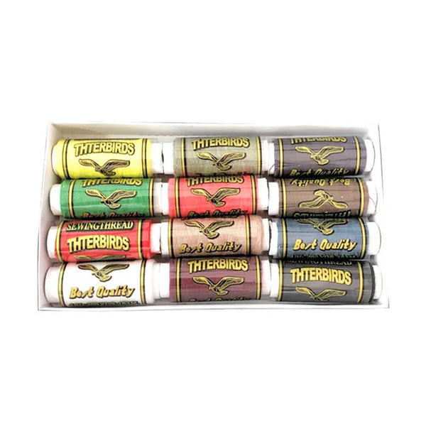 12-Color Boxed Household Sewing Thread Set featuring assorted spools of thread in a compact storage box.