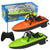 4-Channel LED Remote Control Speedboat in orange and green with remote control and packaging.