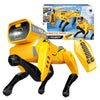 STEM Smart RC Robot Dog Toy featuring a yellow robotic dog with a remote control and packaging.