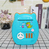 Suitcase Design Piggy Bank ATM Money Safe Box for Money in blue, shaped like a playful cat with buttons and slots.