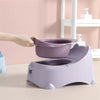 Person holding the removable bowl of the New Plastic Baby Training Potty in a light purple color.