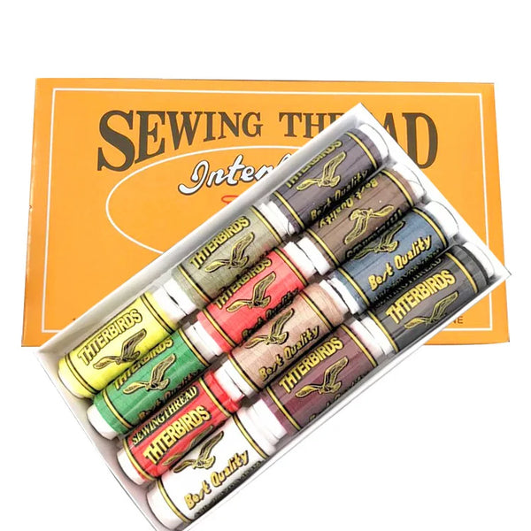 12-Color Boxed Household Sewing Thread Set featuring vibrant spools for home sewing and embroidery projects.
