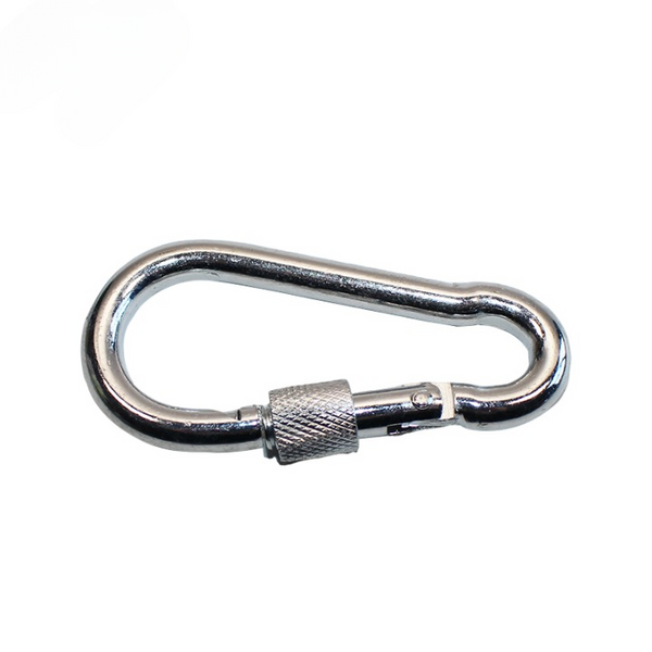 8x80mm Lockable Mountaineering Buckle showing a heavy-duty carabiner with manual screw-gate locking mechanism.