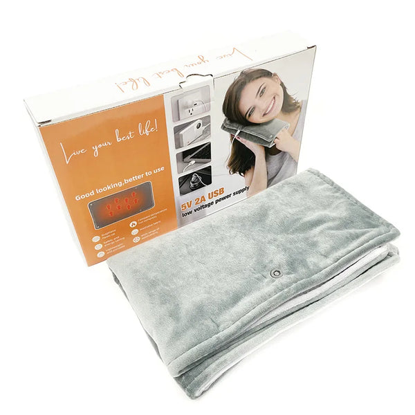 Graphene USB Hand Warmer Bag with packaging and user demonstrating warmth feature.