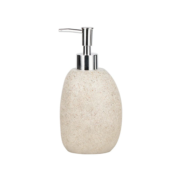 Home Decor Vase Luxury Hand Wash Soap Dispenser in a stone-like design with a polished chrome pump.
