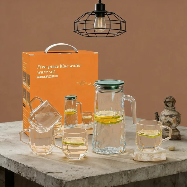 5-Piece Elegant Glass Water Pitcher Set