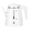 Borosilicate Double Wall Glass Electric Kettle in sleek white design with visible max and min water level indicators.