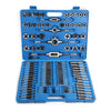 110-Piece Tap and Die Set with Case, organized tools for threading bolts and rods, ideal for workshops.