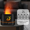 2000ml Volcanic Aromatherapy Humidifier with calming mist and flame effect on a coffee table.