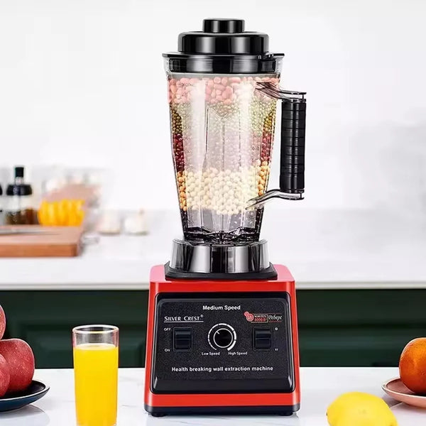 Multifunctional Professional Blender with visible ingredients in jar and control panel on countertop.