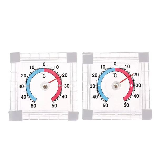 Indoor Outdoor Wall Window Dial Thermometer showing temperature readings in Celsius on two gauges.