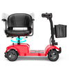 New Model Four Wheel Elderly Mobility Scooter in red with a 360-degree swivel seat for enhanced comfort and mobility.