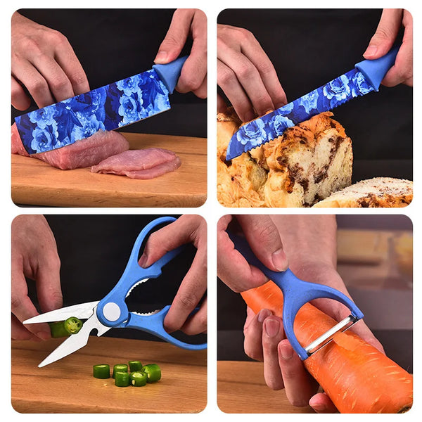 Kitchen Knife Set Color Heat Transfer Pattern Six-Piece Set