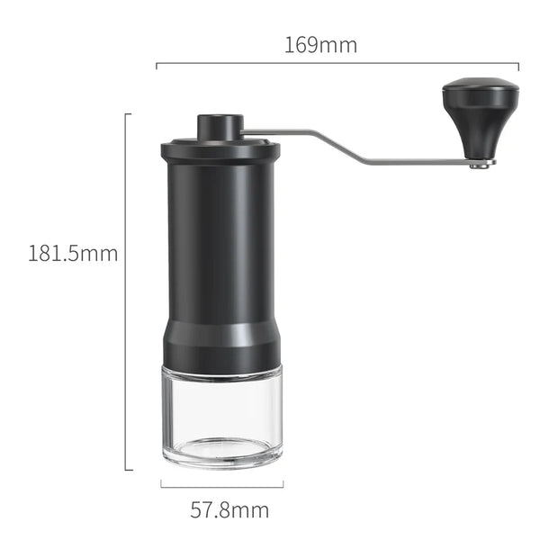 Manual Ceramic Coffee Grinder dimensions showing 169mm width and 181.5mm height for perfect grind size control.