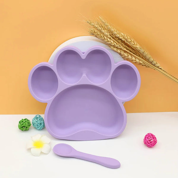Bear Paw Shape Silicone Baby Feeding Plate Set