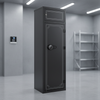 Electronic Combination Lock Safe Box standing in a modern room, designed for secure storage of valuables.
