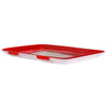 Reusable Stackable Food Preservation Trays with Stretch Covers side view, featuring a red and white design.