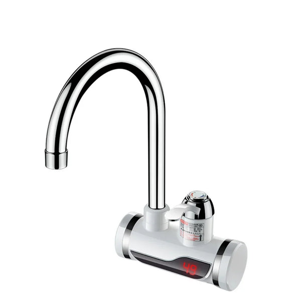 Instant Electric Heating Water Faucet with Shower showing sleek design and digital temperature display.