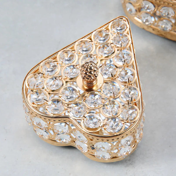 Vintage Crystal Metal European Love Princess Jewelry Box with sparkling crystals in a heart shape.