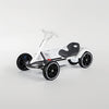 Foldable Children's Electric Four-Wheeler Kart in white design with black wheels and seat for kids.