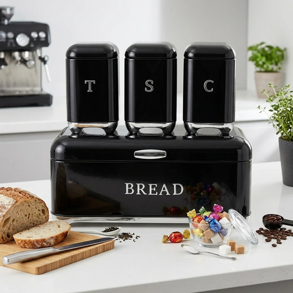 4-Piece Retro Metal Bread Box and Canister Set