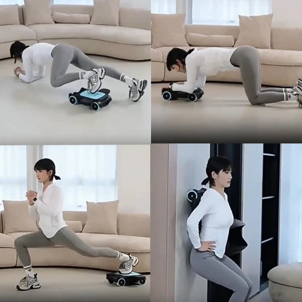 Person using the Four-Wheel Abdominal Roller with Elbow Support for core exercises at home.