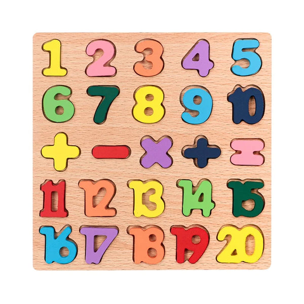 Colorful Toddler Number Wooden Puzzle Board featuring numbers and symbols for educational fun.