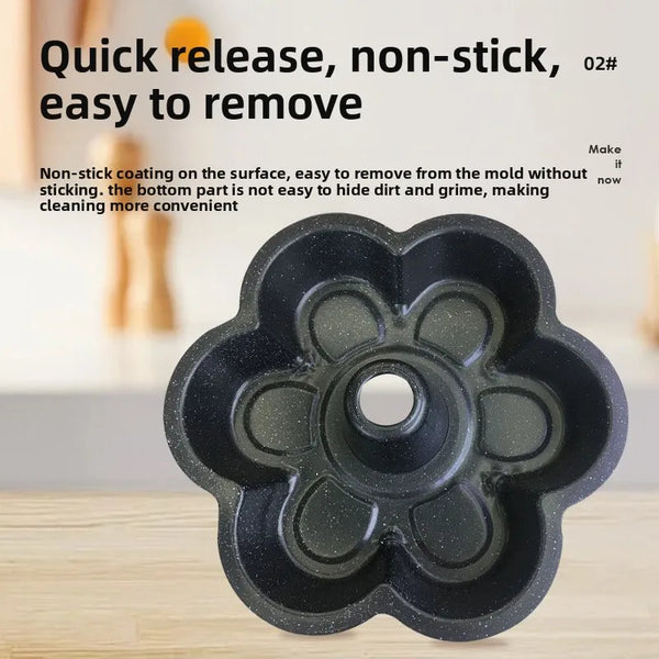 25cm Carbon Steel Flower Pattern Non-stick Cake Pan with quick release, easy to clean design for baking desserts.