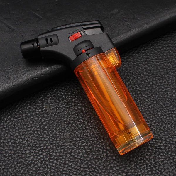 FD999 Modern Transparent Body Plastic Welding Gun on a black surface, showing its bright orange fuel reservoir.
