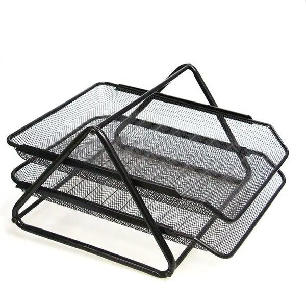 2 Layer Black Metal File Cabinet designed for organized document storage with compact mesh shelves.