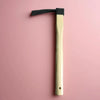 Carbon Steel Wooden Handle Garden Hoe on a pink background, ideal for effective soil cultivation and weed clearing.
