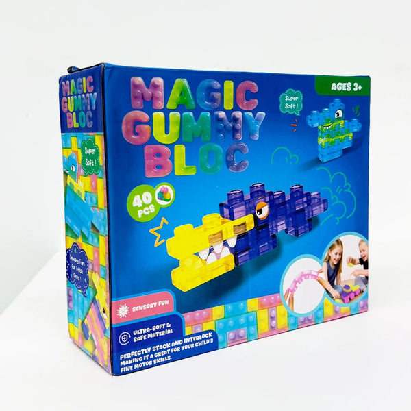 Colorful Soft Sensory Squishy Building Blocks packaging featuring ultra-soft building pieces for toddlers.
