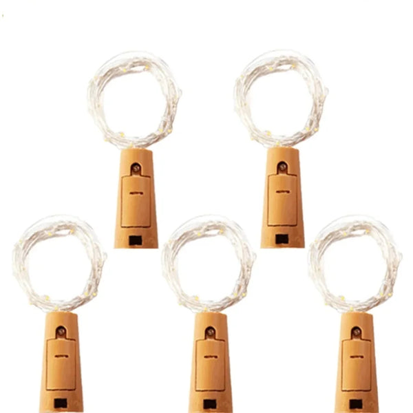 Cork Bottle Light LED Bar, set of five decorative bottle stoppers with LED fairy lights for party decor.