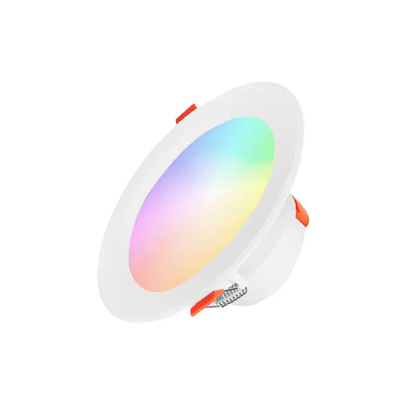 RGB Smart LED Recessed Downlight showcasing colorful ambient lighting and sleek design, perfect for modern interiors.