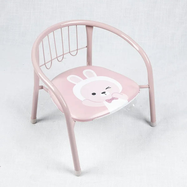 Thickened Children's Backrest Dining Chair in pink with a cute bunny design for kids' dining and play.