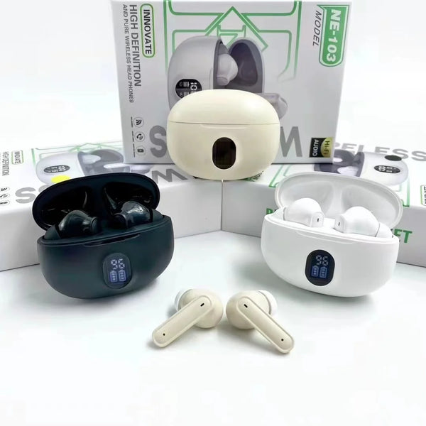 Low Latency TWS Wireless Gaming Earphones in charging cases, showcasing black and white models for enhanced gaming audio.